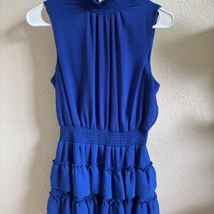 1. State Blue Sleeveless Mock Neck Tiered Dress